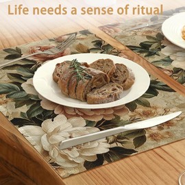 Vintage Rose Placemats Set of 6,Retro Flowers Table Mates Non-Slip Heat Resistant Washable Linen Place Mats for Party Kitchen Dining Decoration Indoor Outdoor 12"x18"