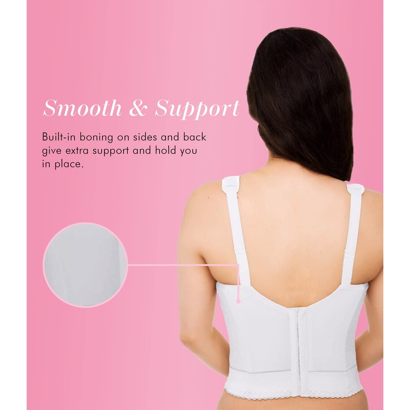 Exquisite Form womens Back Close Longline Bra, White, 42DD US