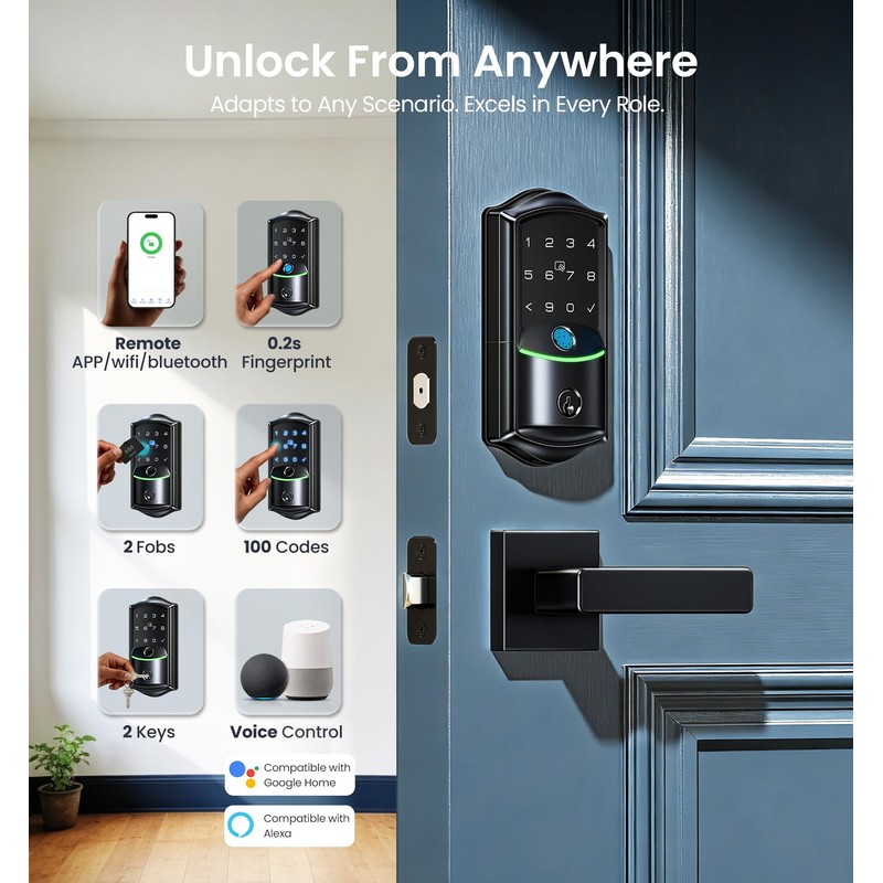Veise VE027 Built-in Wi-Fi Smart Lock, Fingerprint Keyless Entry Front