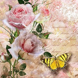 20 Napkins Butterfly on Roses / Flowers / Animals / Vintage 33 x 33 cm