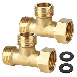 Pack of 2 Brass T-Piece Swivel Pipe Fittings 1/2 Inch, Brass Tee 1/2 Inch, AGxAGxIG T-Piece Water Connection DN15, 3-Way T-Connector Coupling for Air Conditioning, Refrigeration System, Sanitary