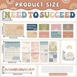 QOUBAI Boho Motivational Bulletin Board Set Growth Mindset Classroom Bulletin Board Decorations Positive Rainbow Cutouts Classroom Decorations for Back to School Office Home Chalkboard Decor Wall Door