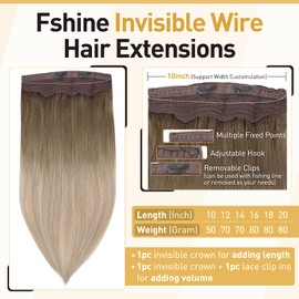 Fshine Headband Hair Extensions Human Hair 12 Inch Wire Hair Extensions Layered Clip in Hair Extensions Human Hair Balayage Ash Brown Fading to Platinum and Blonde 70 Gram Crown Hairpiece for Women