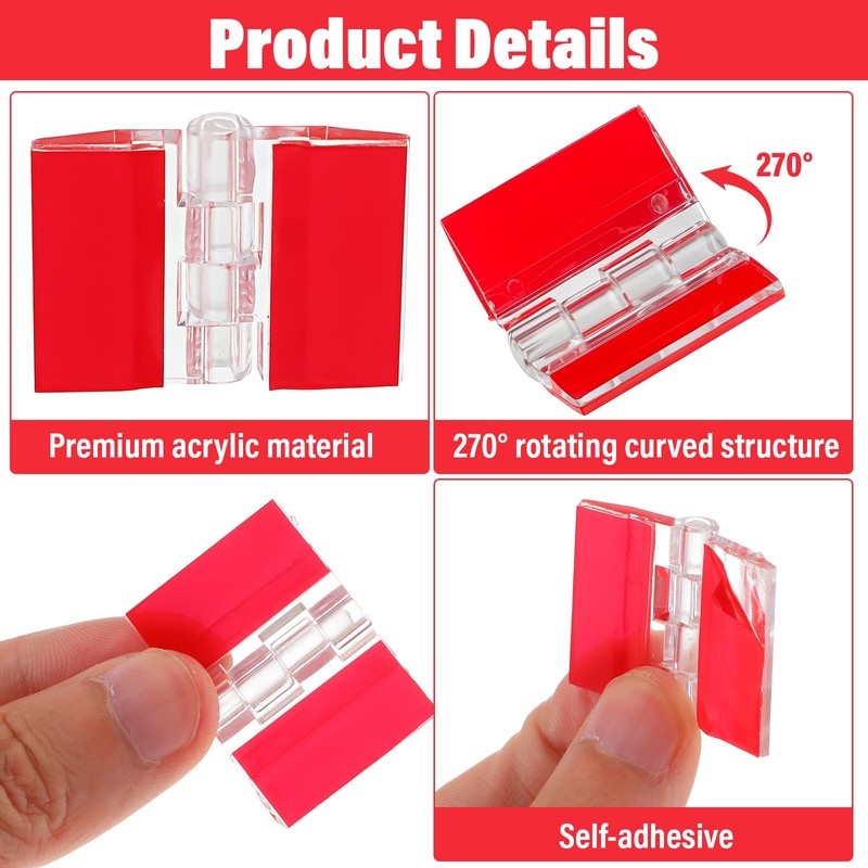 8PCS Self-Adhesive Hinge: Red Small Cabinet Hinges for Wooden Jewelry