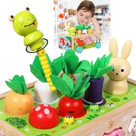 Wooden Activity Toddlers Montessori Toys,Happy Farm Animal vegetables Car Educational Toys for Baby Boys Girls,Age 1 2 3 Year Old,Sorting Toys 1st Birthday Girl Gifts,Preschool Motor Skills Learning
