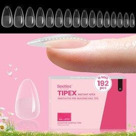 Beetles Tipex Instant Apex Nail Extension Tips Kit Almond/Coffin/Square/Oval/Stiletto/Squaoval Shape Thick Acrylic Nail Flat Nails Manicure Gel press ons Nail Art DIY Nails Art mothersdaygift:_Short Almond 16Sizes 192Pcs(Only Tips)