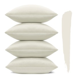 Sungeek Set of 4 Decorative Cushion Covers Solid Soft Velvet Pillow Covers with Invisible Zipper Square Throw Pillow Cases for Sofa Car Patio Bedroom Living Room 40x40cm Cream White