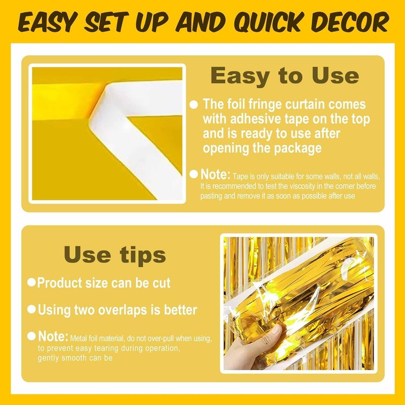 Premium Gold Tinsel Foil Fringe Curtains (2 Pack) – 3.28