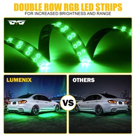 LUMENIX Double Row RGB LED Car Underglow Lights Kit, 4PCS Exterior Neon Accent Bluetooth Under Glow Light Strip for Cars SUVs Trucks Van, w/Dynamic Music & DIY Mode Underbody Chase Lights