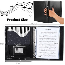 Musfunny Music Folder for Choir Notes: Choir Folder Made of PU Leather with 3 Rings Handle and Elastic Band - A4 Folder for Choir Singer Bands and Stage Performances