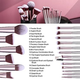 BS-MALL Juego de Brochas de Maquillaje 18 Piezas de Base Sintética Premium, Corrector En Polvo, Sombras de Ojos, Rubor, Brochas de Maquillaje Con Estuche Negro