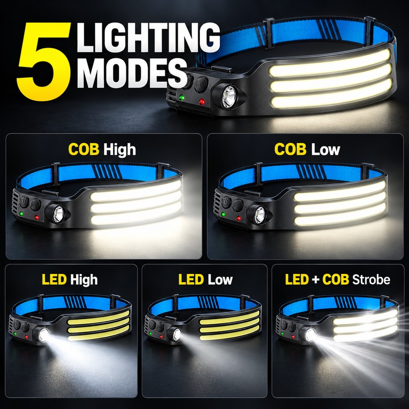 Rechargeable LED Headlamp for Camping and Outdoor Work – 230°