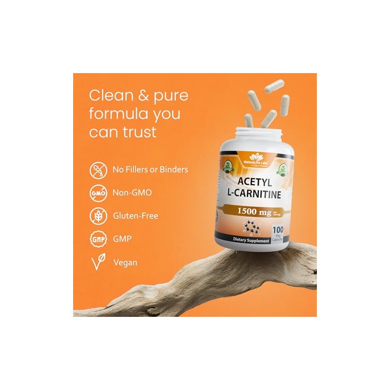 Acetyl L-carnitina 1.500 mg 100 cápsulas vegetales