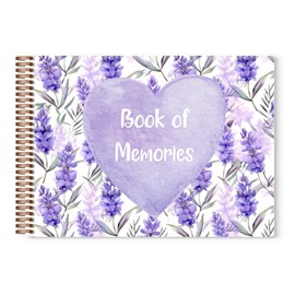Lavender Floral Book of Memories | Memory Book | Guestbook for Funerals, Weddings, Birthdays, Baby Shower | Celebrations | A4 Spiral Bound | 80 Pages | Book of Condolence | Scrapbook | Photo Album
