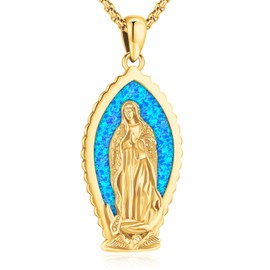 Eusense 925 Sterling Silver Saint Necklace St Michael Necklace Saint Christopher Pendant Protection Jewelry Patron St Medals Amulet Pendant for Men Women St Virgin Mary-Gold-Plated