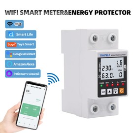 Intelligenter Energiezähler WiFi AC 63 A 80 – 300 V Leckage Intelligente Erde auf Spannung Schutz Relais Gerät Schalter Leistungsschalter Leistung kWh Meter Smart Life 230 V (Black)
