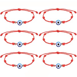 Dochais Evil Eye Friendship Bracelet, Nazar Bracelet, Evil Eye Anklet, 7 Knots Adjustable Bracelets, Red and Black, Pack of 6, Nylon