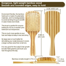 Bamboo Wood Hair Brush Large Paddle for Women, Natural Bamboo Wooden Bristles Scalp Massager, Flat Detangling Hairbrush Fit All Types Hair