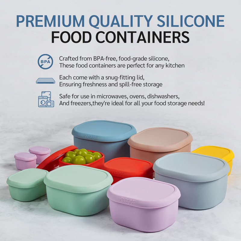 ISSEVE 6Pcs/Set Nesting Silicone Food Storage Containers with Lids, BPA