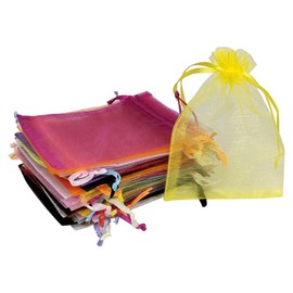 CHTUGEM 10 Pcs 3x4 Inch Mix Color Organza Bags with Drawstring - Sheer Jewelry Gift Pouches for Wedding Party Favors, Christmas Candy, and Small Presents