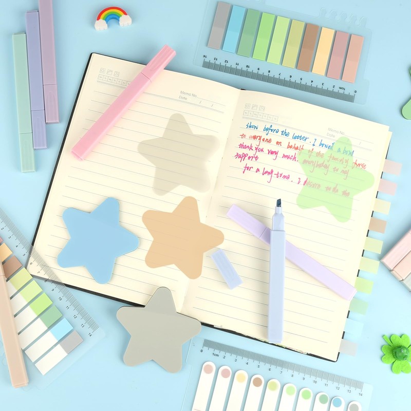 jwogngls Pack of 800 Sticky Notes, 12 Pastel Highlighters, Waterproof