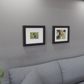 Frame Amo 11x14 Black Solid Wood Picture Frame, White Multi Mat for 8x10 and 5x7 Image, Tempered Glass Front, 1.5 inch Wide, 1 inch Thick, High-End, Substantial, Gallery Grade & Acid-Free