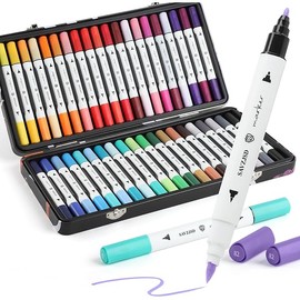 [2025 Design 40 Colors Alcohol Markers, Premium Dual Tip Markers Set with Metal Box for Kids, Adults in Coloring & Painting (Brush & Fine