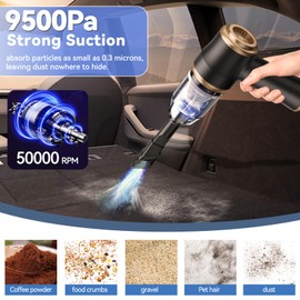BELIBUY Mini Car Vacuum 9500Pa Portable Cordless Handheld Vacuum, Vacuum Cleaner and Air Duster with 3 Filter for Car, Sofa, Office, Pet, Home
