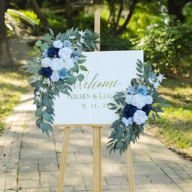 Udoula Artificial Dusty Blue Wedding Arch Flower Swags Set of 2 for Wedding Welcome Signs Floral and Wedding Reception Ceremony Decorations, White Wedding Flowers Decor