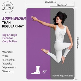 CAMBIVO Large Yoga Mat (6'x 4'), Extra Wide Workout Mat for Men and Women, 1/3 &1/4 Thick Exercise Fitness TPE Mat for Home Gym, Yoga, Pilates, Workout (Plum), 6mm