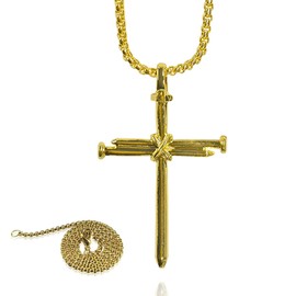 Nail Cross Pendant for Car Rearview Mirror Hanging Accessories - Metal Cross Necklace Ornament Car Interior Rear View Mirror Charm for Men Women - Universal Religious Cross Chain Decoration (Gold)