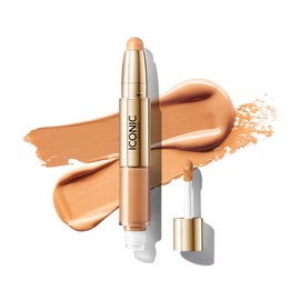 ICONIC LONDON Radiant Concealer & Brightening Duo | Creamy Liquid + Brightening Crayon Dual Ended Concealer, Cruelty Free, Vegan Makeup (Golden Medium) 0.08 oz