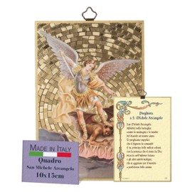 Fratelli Bonella | Sacred Picture on MDF Wood Made of Poplar Wood 8 mm with Gold Foil by San Michele Arcangelo with Prayer Chain on the Back 10 x 15 cm | Made in Italy