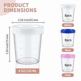 HHXUUAN 24 Pieces Plastic Small Food Containers with Lids Airtight,4 oz/120ML Plastic Snack Pots Containers with Graduation,Reusable Mini Storage Containers Jars for Sauce Jelly Yoghurt Spice Jam