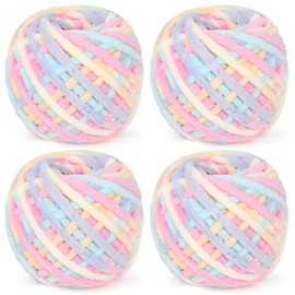 Reessy Chunky Yarn, 400g(4×100g) Chunky Wool for Knitting, Soft Fluffy Velvet Thick Yarn Set, Rainbow Plush Yarns for Crochet Blankets Sweaters Shoes Hats Scarves and Amigurumi(Rainbow)