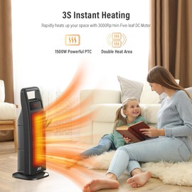 Space Heater Indoor, 1500W PTC Electric Heaters with Thermostat, 75° Oscillation, 1-8H Timer, Ceramic heaters for Indoor use with Remote, Fast Safety Room Heater for Home Bedroom Office