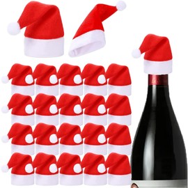BYZANDQI Mini Christmas Hats, Set of 20, Small Santa Hat, Santa Hat for Wine Bottles, Christmas Decoration, Table Decoration (6 x 12 cm)