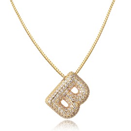 AFSTALR Women's bubble letter chain gold/silver ice out balon necklace with initial pendant bubble jewellery 45 + 5 cm, Stainless Steel