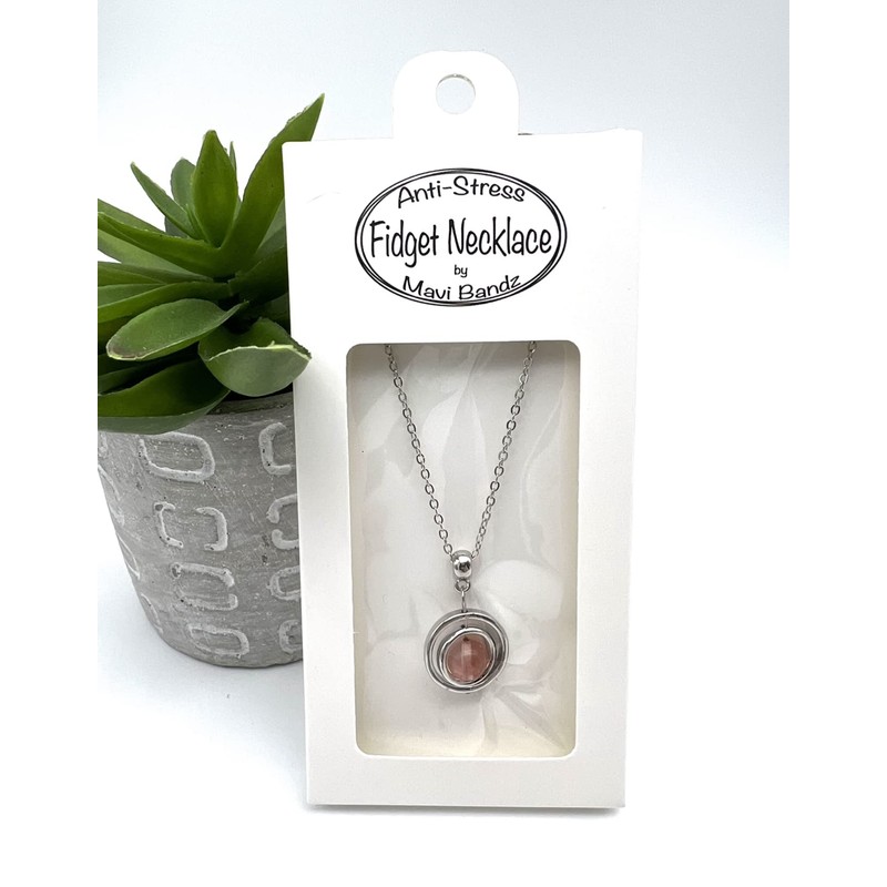 Mavi Bandz Gemstone Gem Crystal Fidget Spinner Silver Necklace Anti