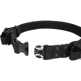 REEBOW GEAR Heavy Duty Tactical Belt Adjustable Police Uniform Airsoft Utility Waist Belts with Dual Mag Pouches Black