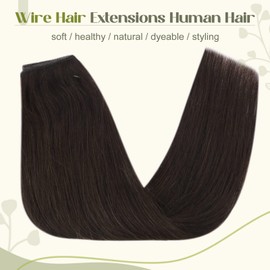 Fshine Brown Wire Hair Extensions Real Human Hair Remy Secret Fish Line Human Hair Extensions Invisible Wire Extensions Secret Wire Human Hair 16 Inch 80g Dark Brown #2