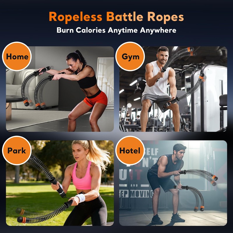 Ropeless Battle Ropes, Heavy Duty Portable Cordless Battle Rope for