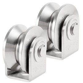 PINGEUI 2 Pack 3 Inch Stainless Steel V Groove Wheel, V Groove Caster with Bracket for Sliding Gate, Rolling Gate, Inverted Track, Industrial Machines, 882 lbs Capacity