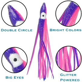 Faldas de calamar suaves, señuelos de pesca de pulpo, señuelo de pesca de plástico para agua salada, multicolor (morado, 9 cm)