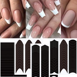 40 Sheets French Tip Nail Guides, Self-Adhesive Manicure Tips Guide Stickers,Stencil Tool for Nail Art DIY Decoration（6 Designs）