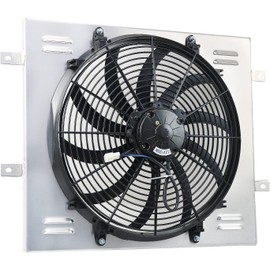 RADREPLA CU2101 Aluminum Radiator Shroud with Electric Fan for 1987-2006 Jeep Wrangler YJ TJ 2.4 2.5L L4 4.0L 4.2L L6 Gas 1x16" Fans Thermostat Relay Kit 89 90 92 93 94 95 96 97 98 99 01 02 03 04 05