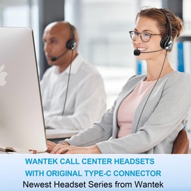 Wantek Headsets with Microphone Noise Cancelling for PC Laptop,Type-c/USB/3.5mm Jack 3-in-1 Computer Headsets, Wired and Volume Control for Call Centers, Skype, Zoom, Home Office, Online Courses