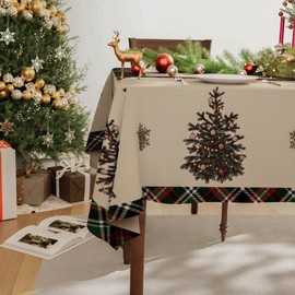 BOTB LIHM Christmas Snowflakes Christmas Trees Winter Xmas Tablecloth Cloth Rectangle Washable Table Covers for Indoor Outdoor Dining Table Home Party Decorations 52x70 Inch