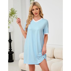 Chunoy Chunoy Hospital Gowns for Women Short Sleeve Button Open Back Nursing Gowns Post Surgery Dress Nightgown Light Blue XX-Large