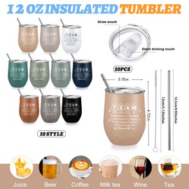 Sieral 10 Pcs Thank You Appreciation Gifts for Women Men Social Worker 12 oz Inspirational Team Tumblers Bulk Mug Gift for School Social Worker Graduation Teacher Volunteer Nurse (Boho Color)